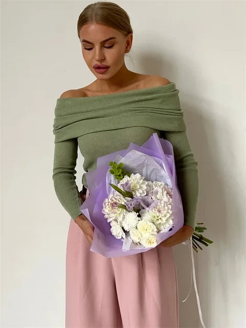 Off-shoulder Knit Pullover Sweater for Mesh See-through Long Sleeve Backless Y2k Top Knitwear Pullover