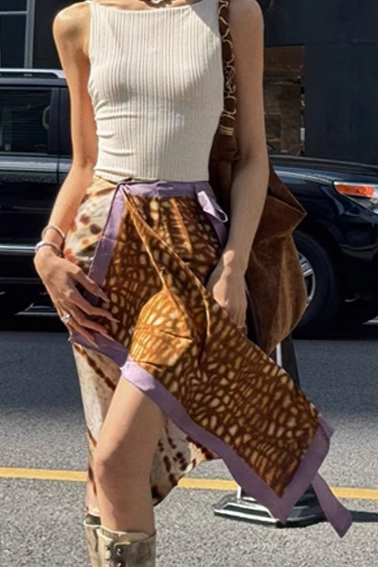 Print Asymmetrical Midi Skirt