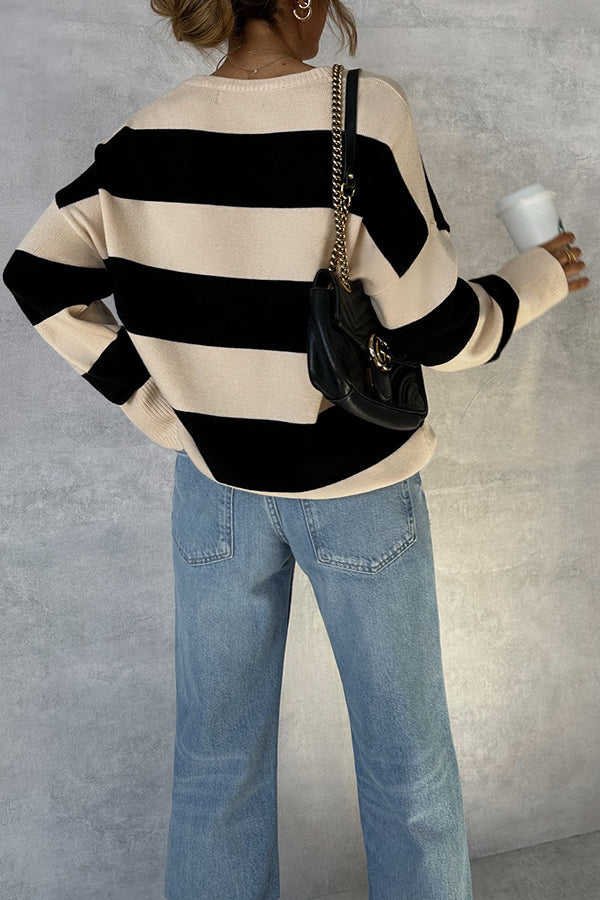 Cream Striped Maxi Sweater