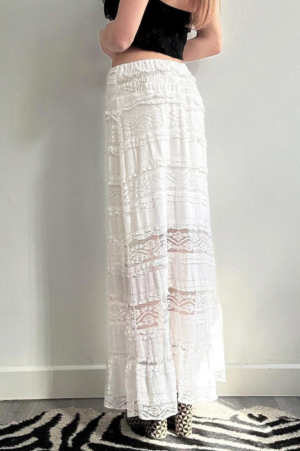 Sheer Lace Low-waist Maxi Skirt