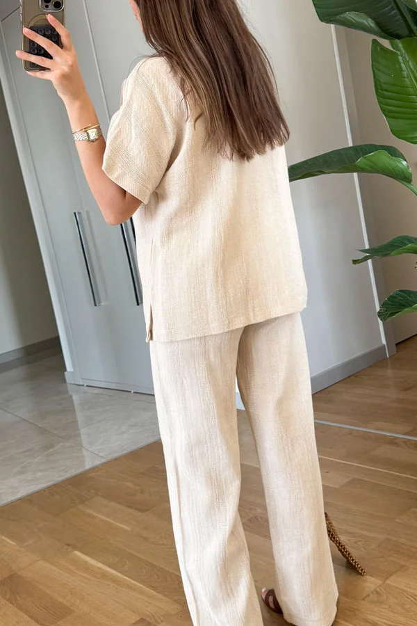 V-neck Short Sleeves & Pants Two-piece Set