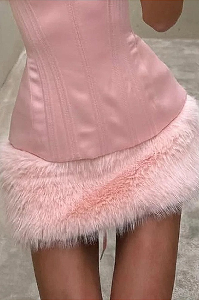 Fuzzy Paneled Tie Waist Mini Dresses