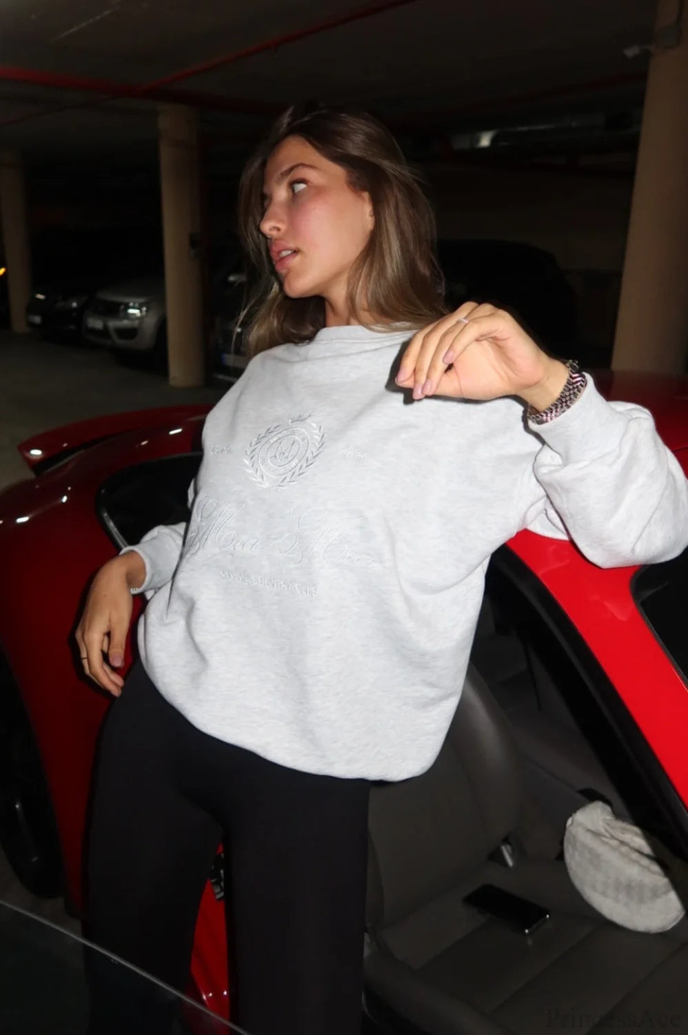 Embroidery Color Loose Versatile Crew Neck Sweatshirt
