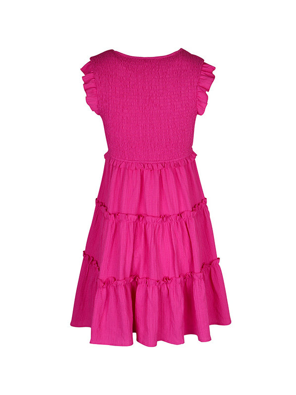 Loose Sleeveless Ruffle Trim Color Split-joint Deep V-neck Mini Dresses