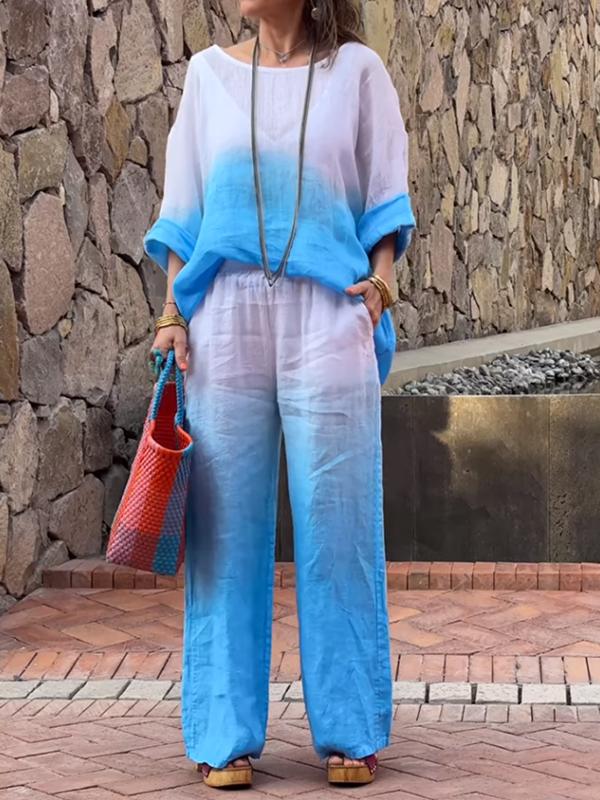 Cotton and Linen Gradient Two-piece Set