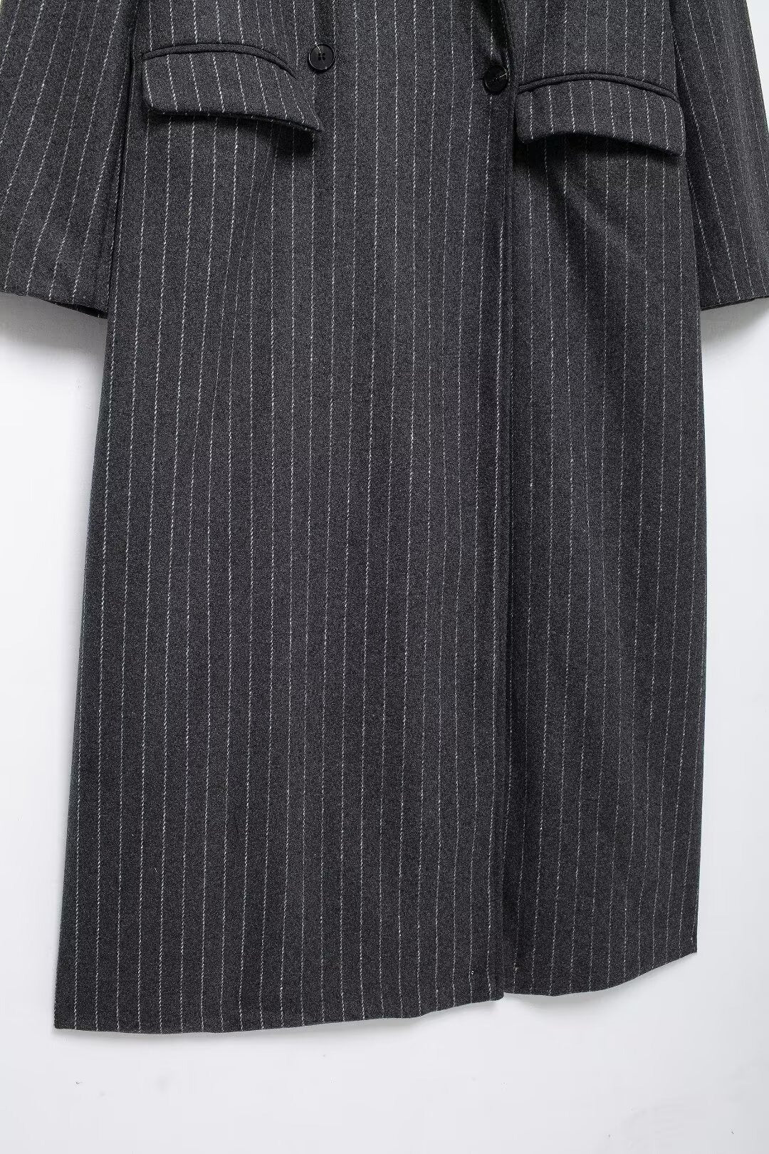 Kassidee Striped Lapel Long Coat