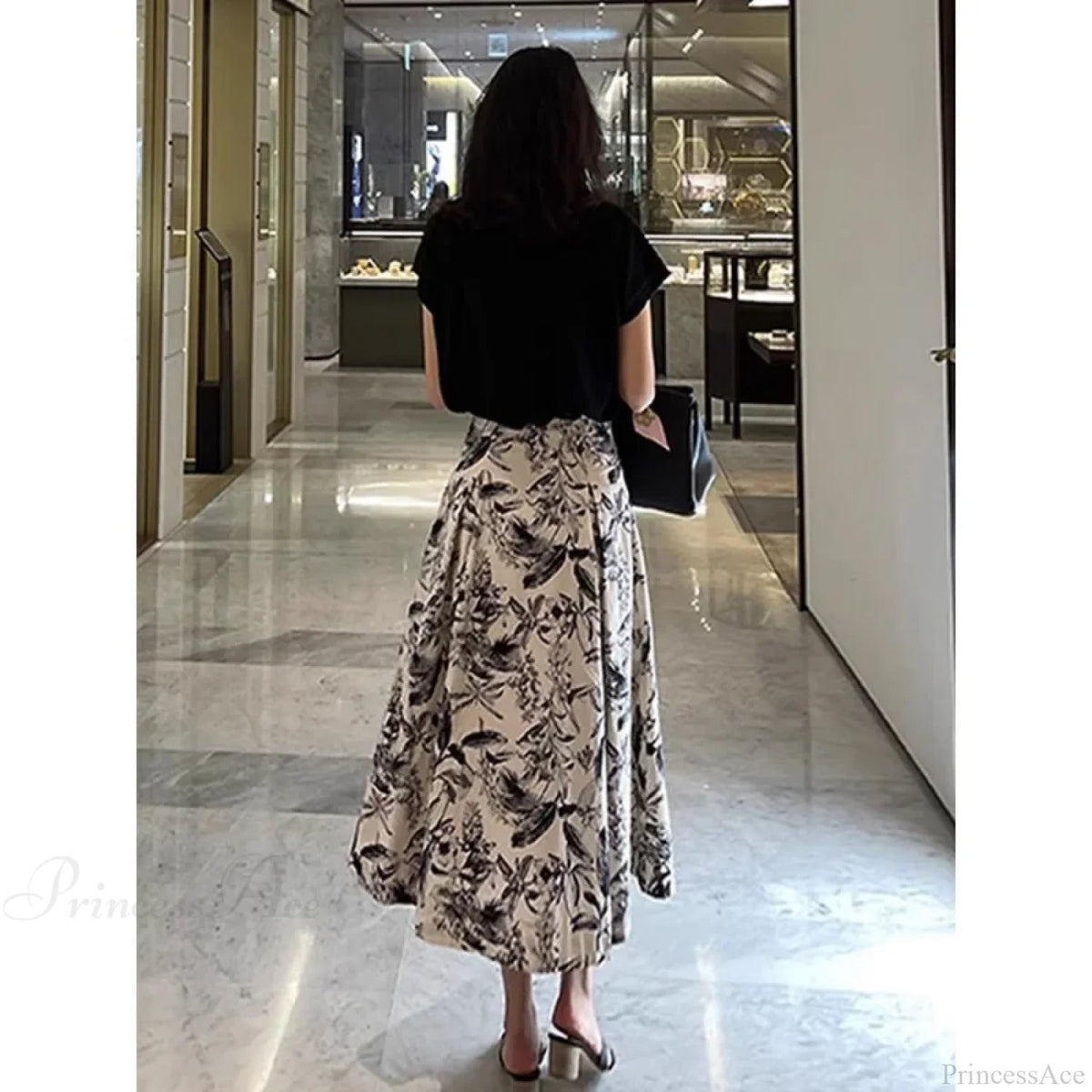 Ink Painting Skirt Autumn Winter High Waist Swing Skirt