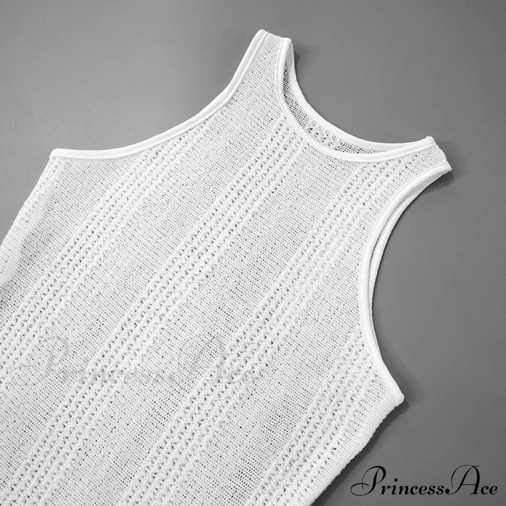 Knit White Asymmetrical Charming Tank Midi Dress