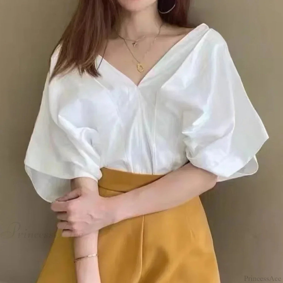 Korean Ruffle Design V-neck Short Sleeve Blouse