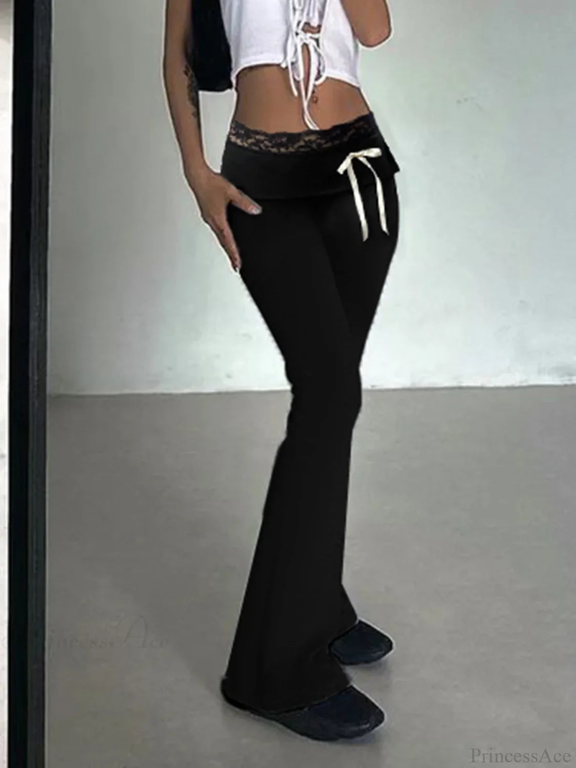 Lace Patchwork Bow Straight Y2k Pant