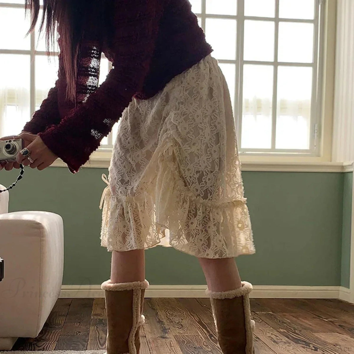 Lace Transparent Drawstring Bandage Skirt