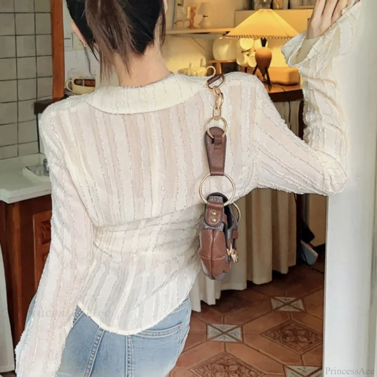 Lace Up Blouse Turn-down Collar Blouse