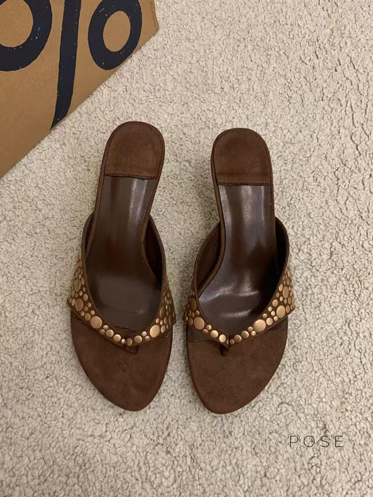 Hayven Retro Rivet Stiletto Sandals