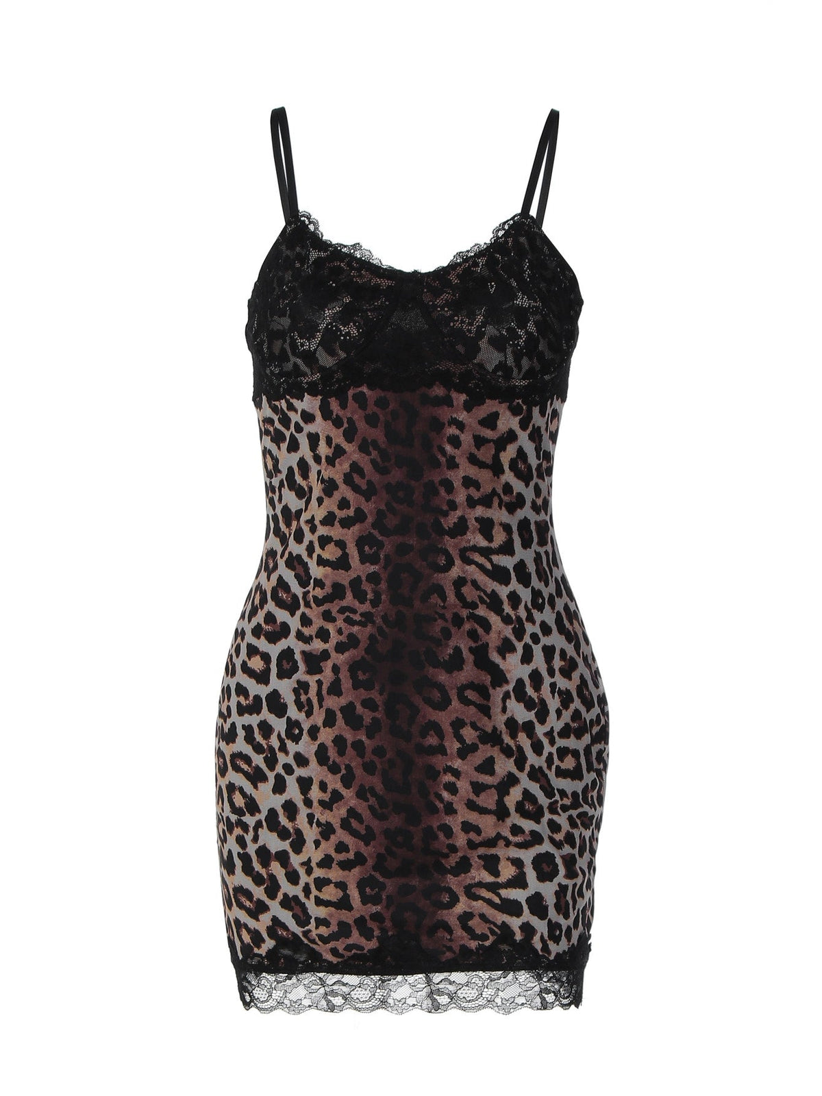 Lace-trim Leopard Mini Dress