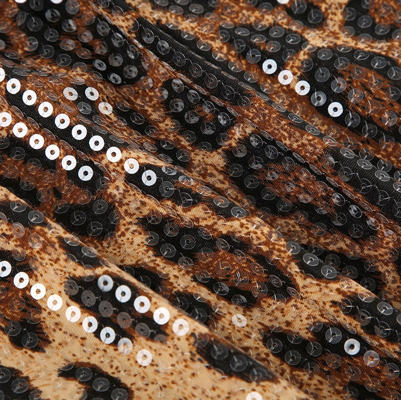 Leopard Sequin Bodycon Midi Skirt