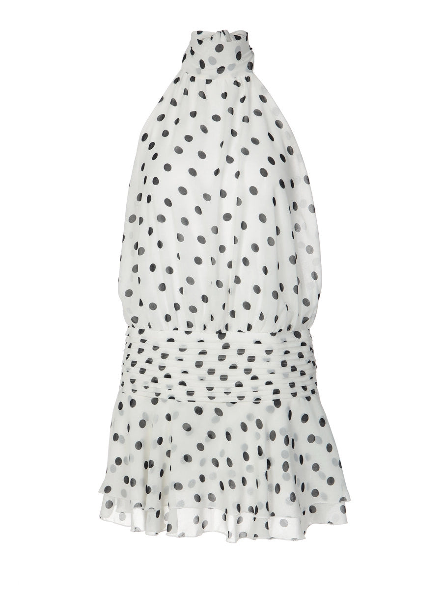 Polka Dot Halter Backless Mini Dress
