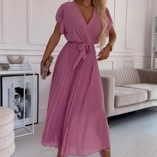 Amanda - V-neck Pleated Maxi Dress