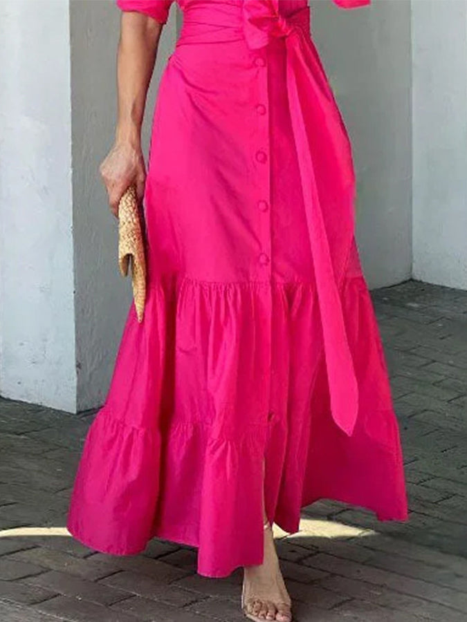 Long Sleeves Lace-up Maxi Dress