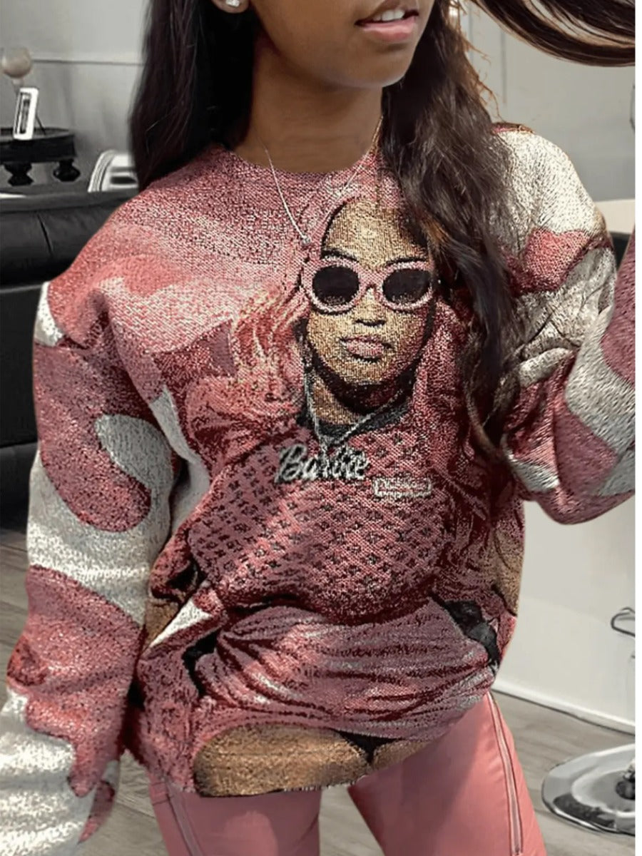 Figure Print Loose Sweatshirt Ar50112