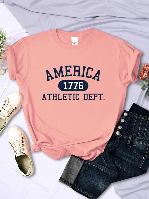 America 1776 Athletic Dept Letter T-shirt Female Sport Crop Top Cool Hip Hop Tee Shirt Soft Breathable T Shirt