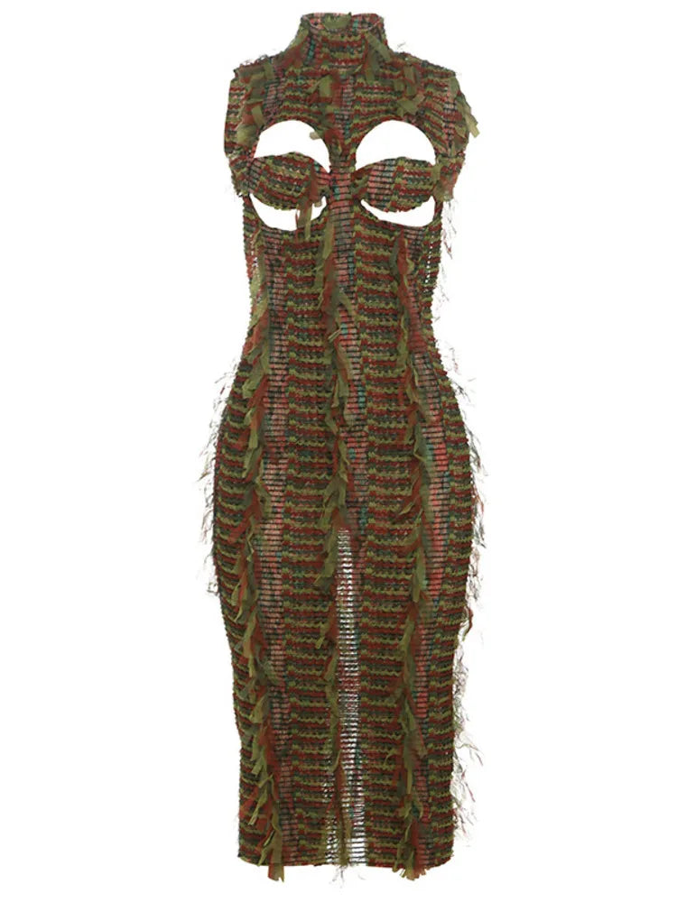 Sleeveless Hollow Out Bodycon Long Dress for New High Neck Street High Waist Slim Vestidos