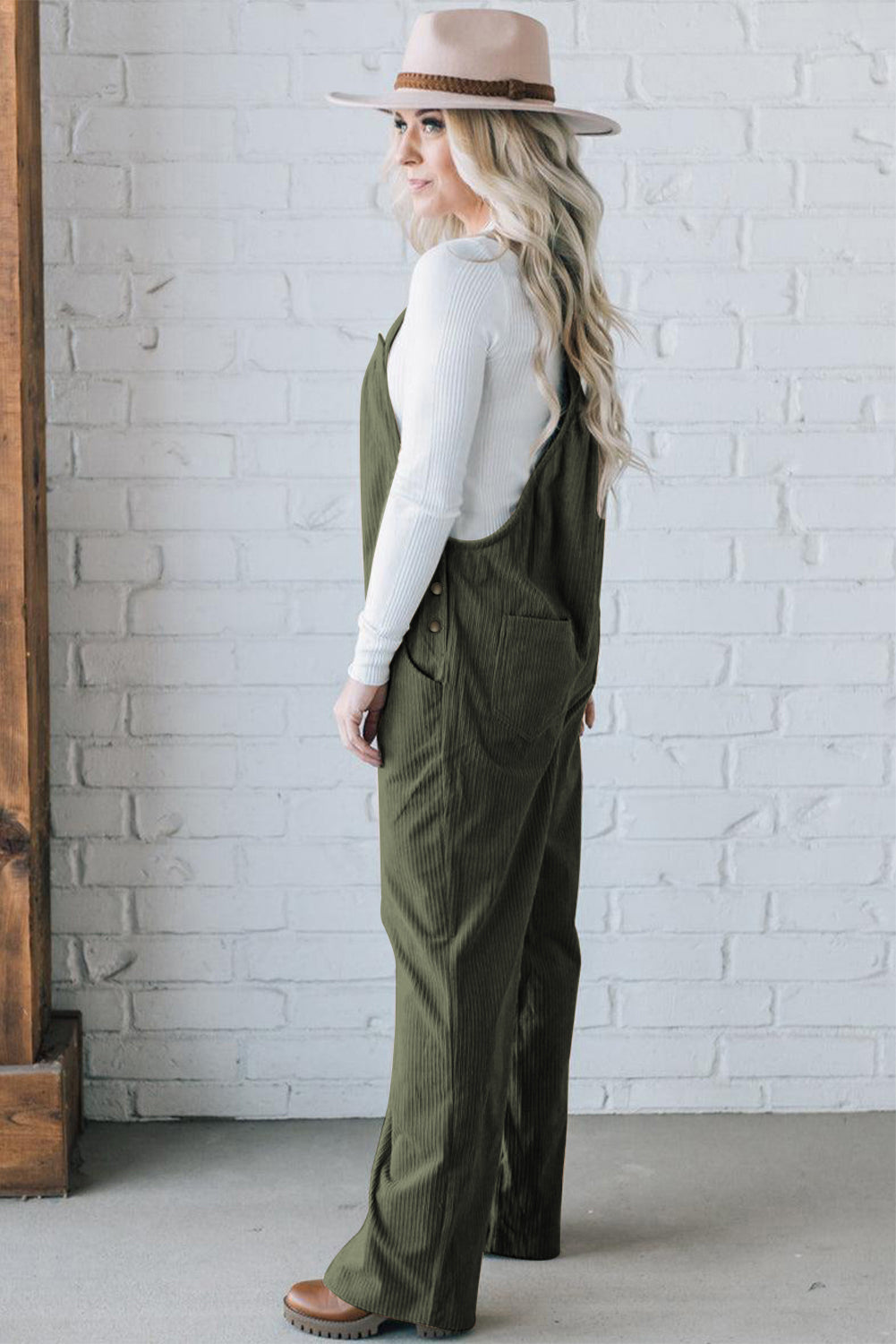 Color Pocketed Corduroy Overall