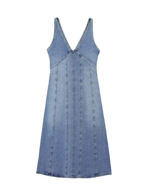 Sleeveless Split-joint V-neck Midi Dresses