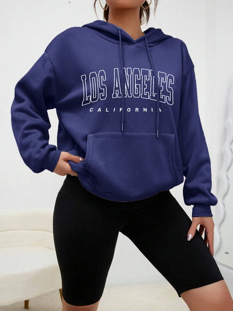 Los Angeles Art Letter Design American Style Sweatshirt Autumn Hip Hop Female Hoodies Fleece Top