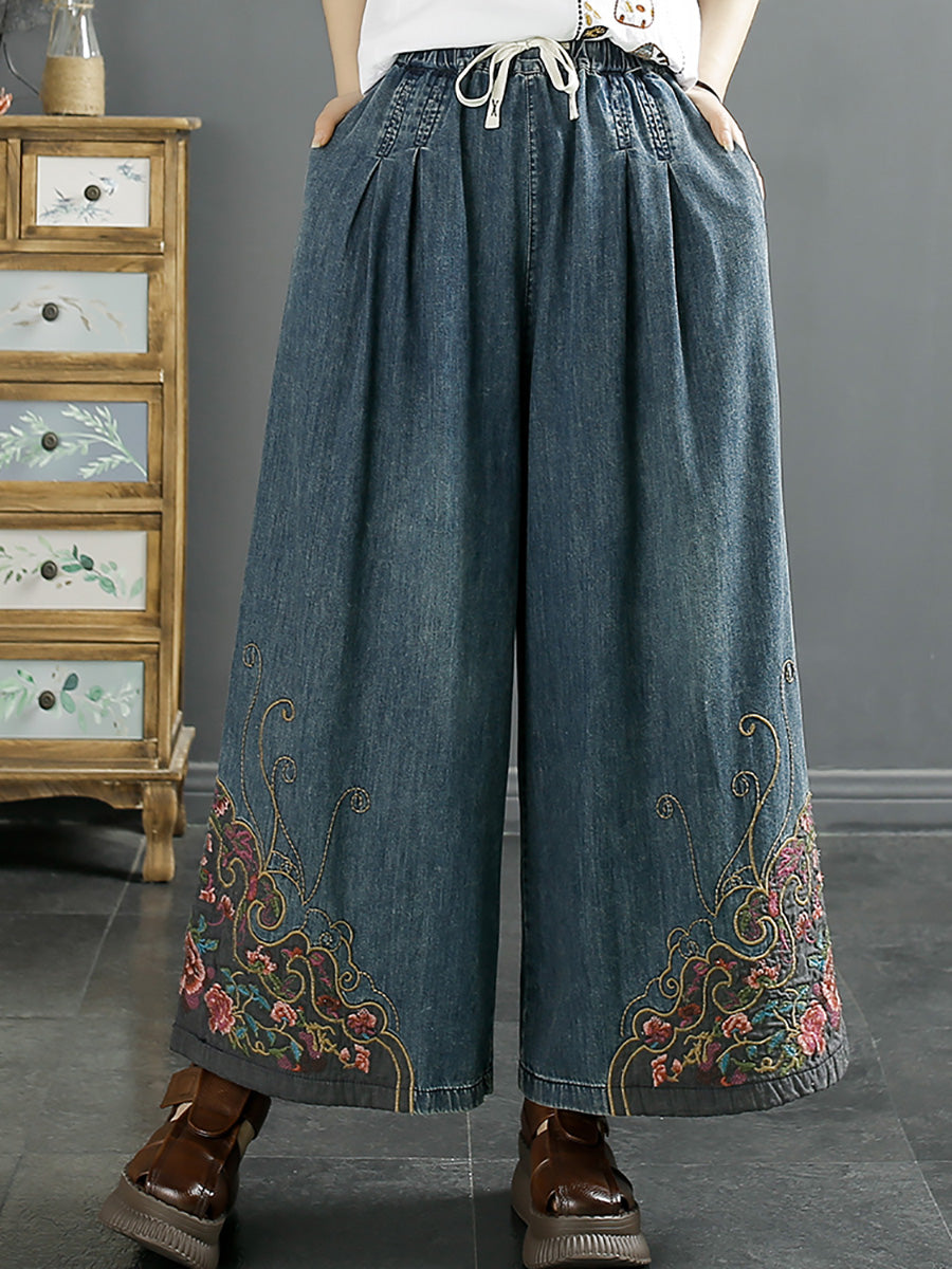 Summer Embroidery Wide-leg Denim Pants Kl1007