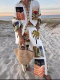 Unique Palm Tree Print Slouchy Two-piece Set