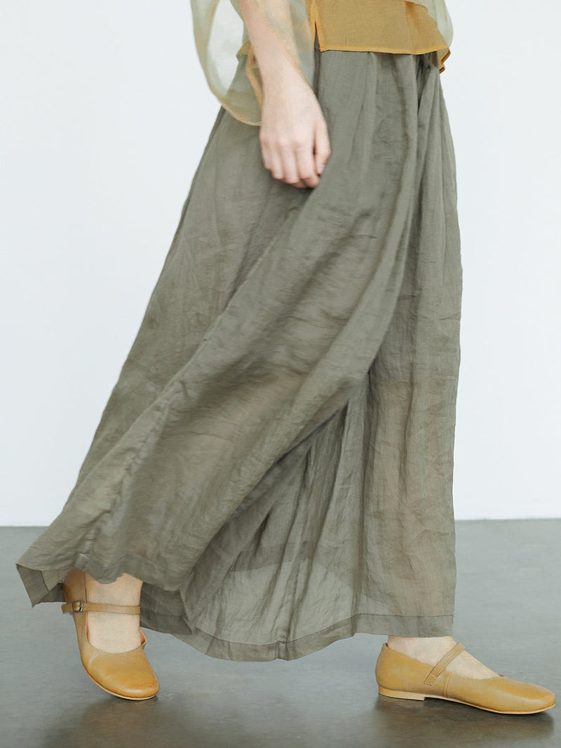 Dual-layer Drwastring Pocket Ramie Pants Ii1018