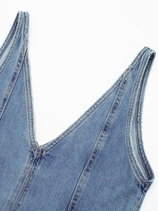 Sleeveless Split-joint V-neck Midi Dresses