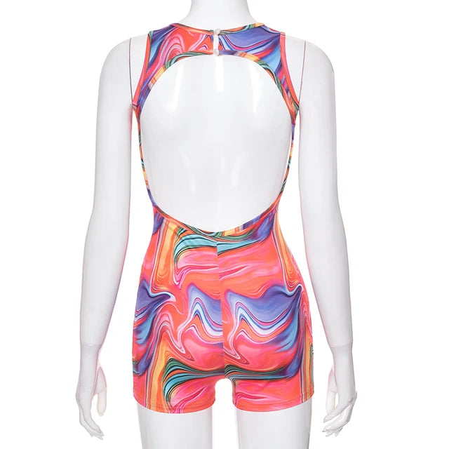 Colorful Print Romper Backless Sleeveless Summer Hipster Skinny Stretch Playsuit Fitness Shorts Overalls – and Stylish Summer Outfit