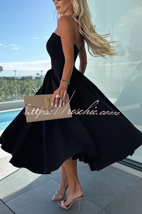 Sweet Cascade Color Off Shoulder Pocket Full Hem Midi Dress