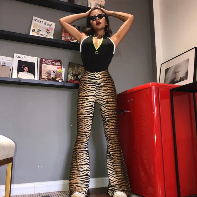 High Waist Leopard Print Flare Leggings Autumn Winter Bodycon Trousers Club Pants
