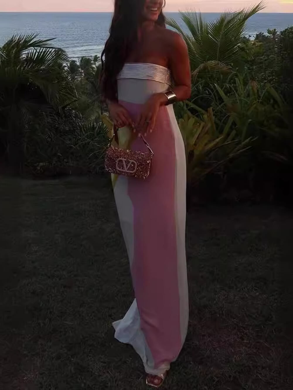 Summer Chest-wrapped Printed Floor-length Maxi Dress