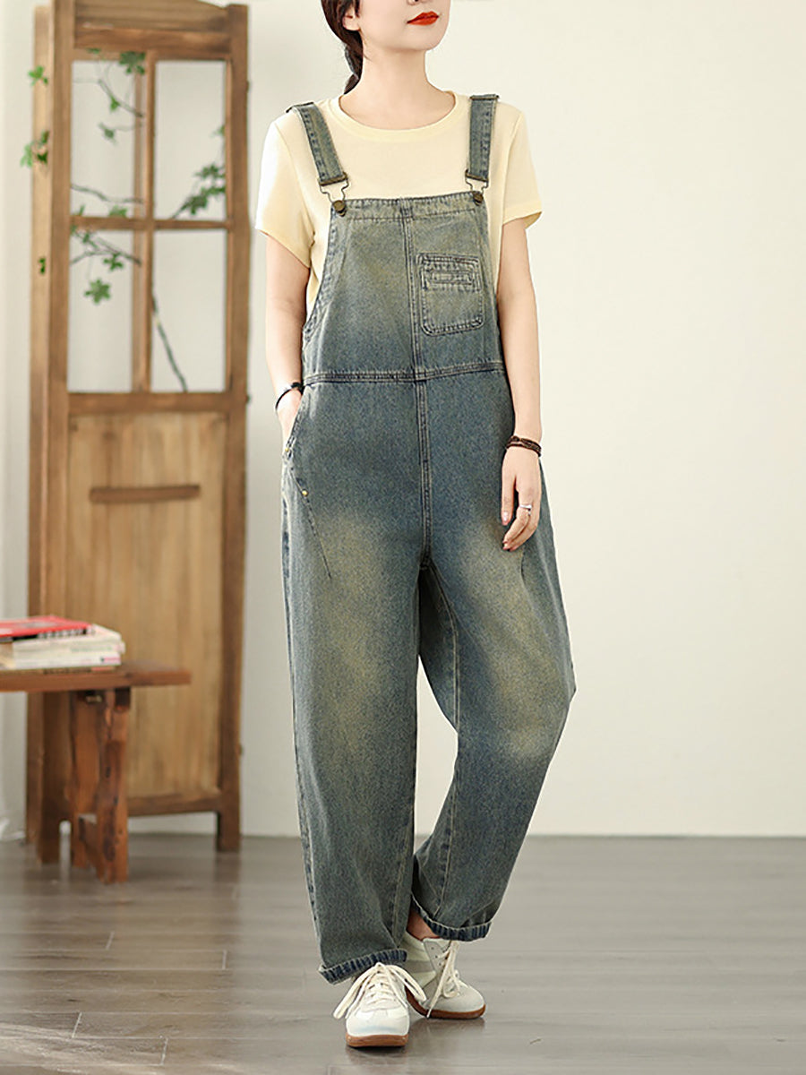 Color Straight Pure Denim Jumpsuits Summer