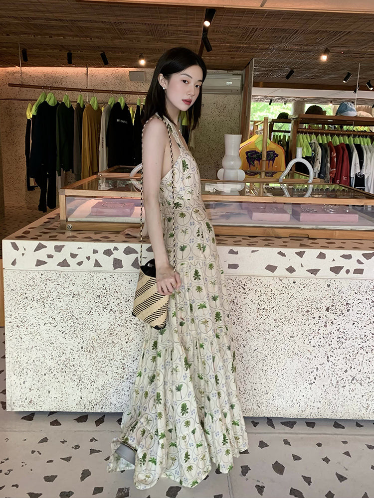 -inspired Halter Neck Maxi Dress
