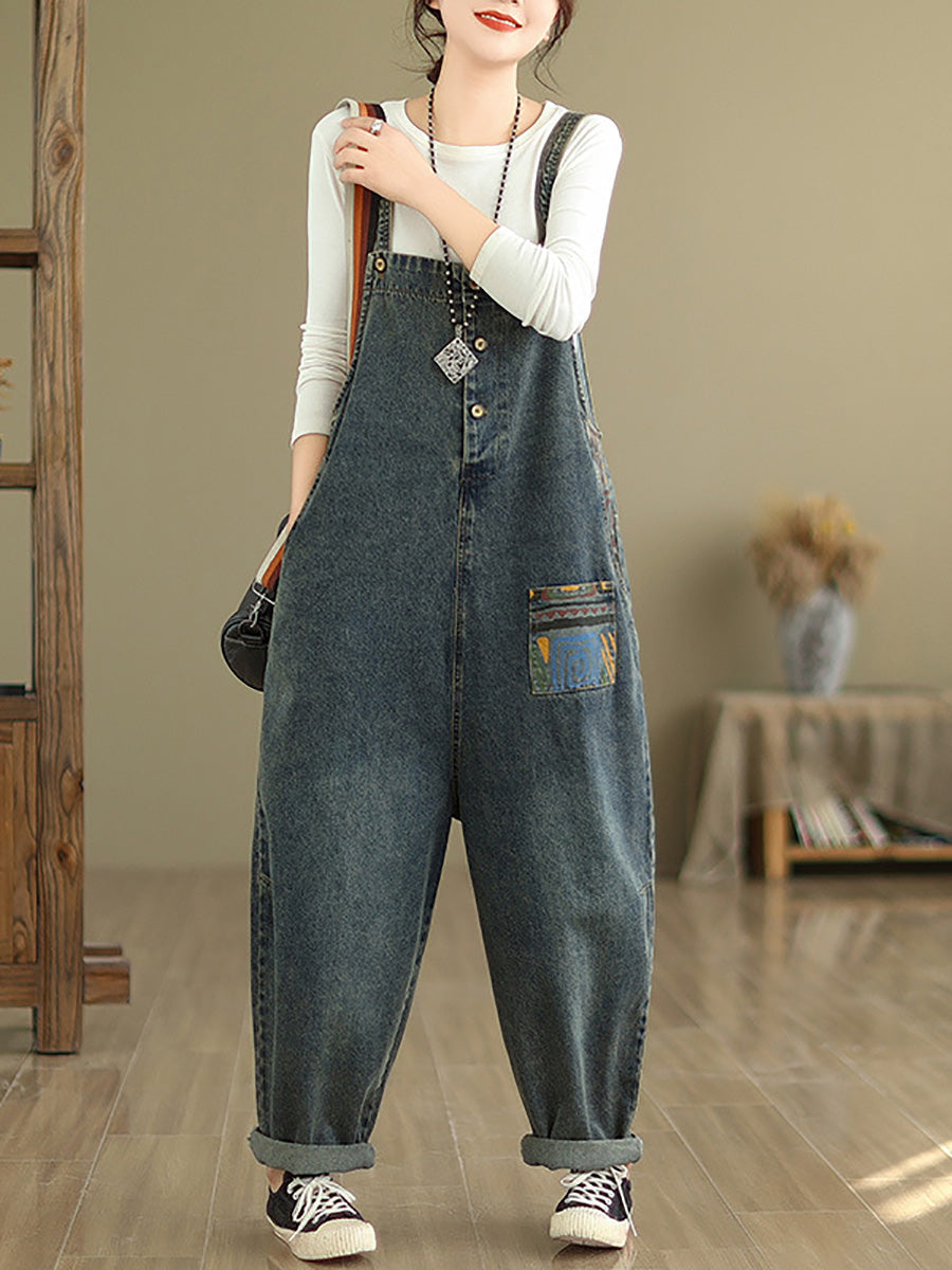 Patchwork Loose Denim Jumpsuits