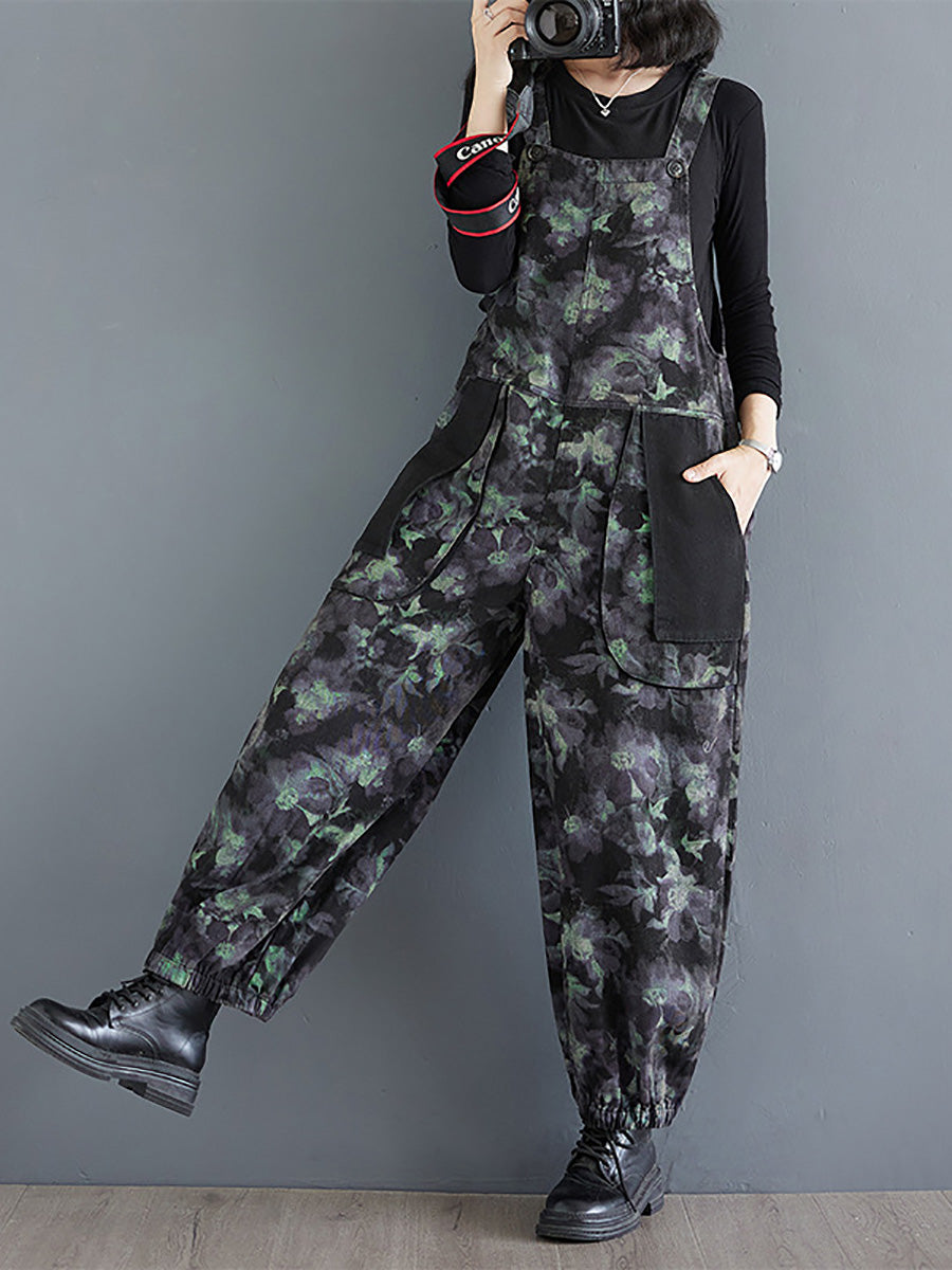Autumn Flower Colorblock Denim Jumpsuits Ai1039