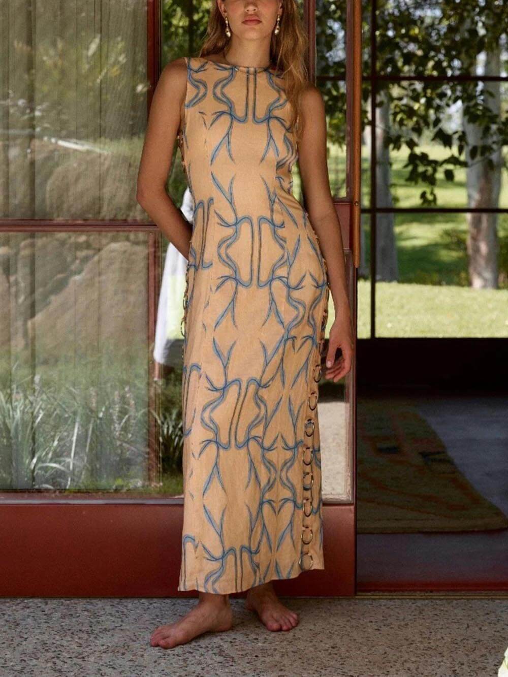 Signature Printed Hoop-embellished Sleeveless Midi Dress