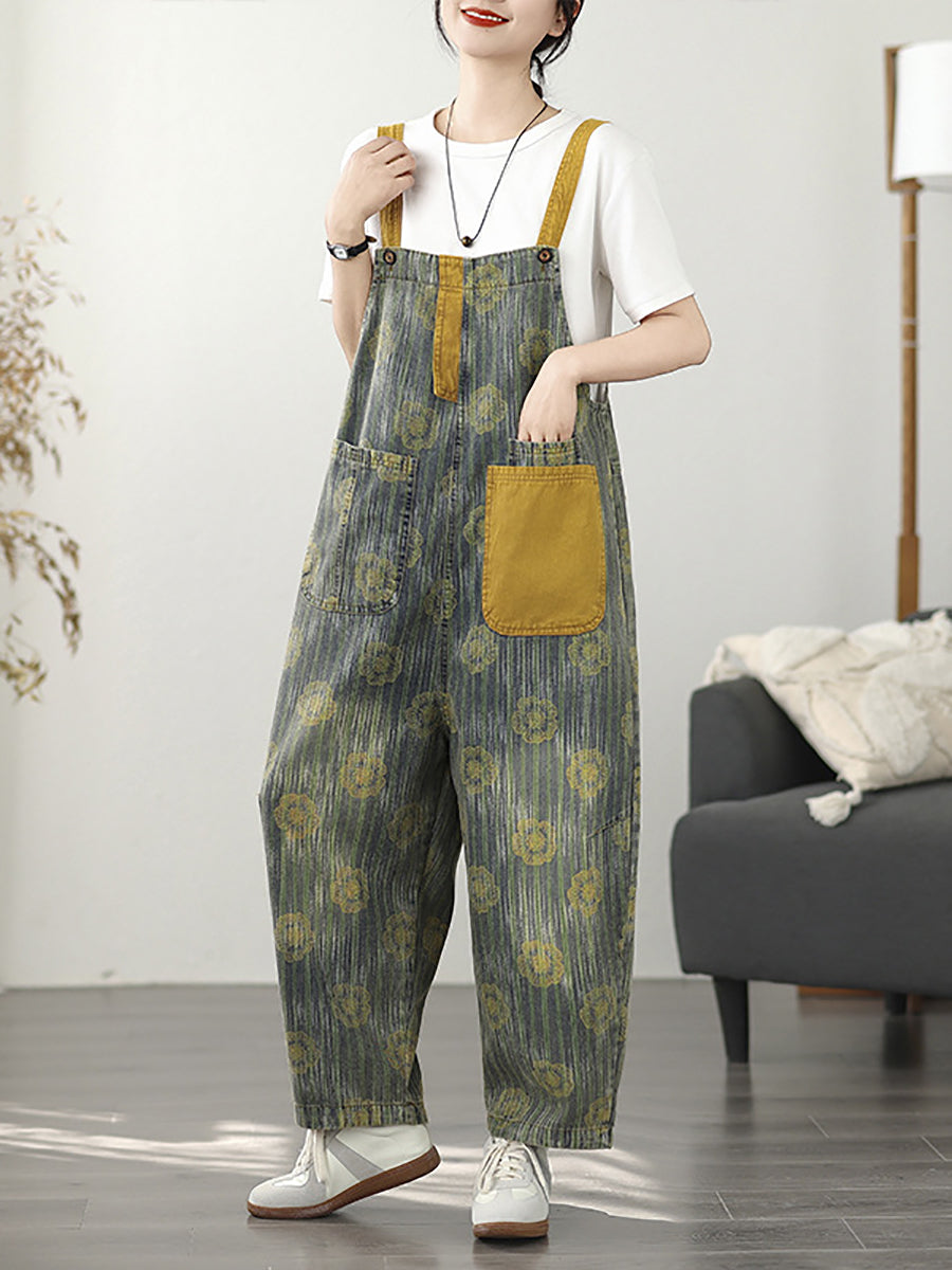 Denim Summer Stripe Flower Jumpsuits