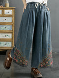 Summer Embroidery Wide-leg Denim Pants Kl1007