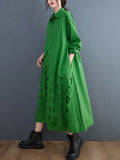 A-line Long Sleeves Asymmetric Hollow Polka-dot Color Lapel Midi Dresses
