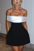 Contrast Off-the-shoulder Bow-embellished Mini Dress