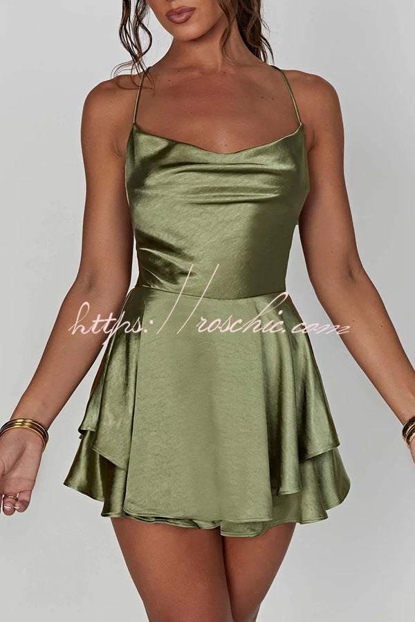 Ruffled Satin Strappy Satin Backless Lace Up Mini Dress