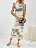 Loose Sleeveless Striped Round-neck Knit Dresses Midi Dresses