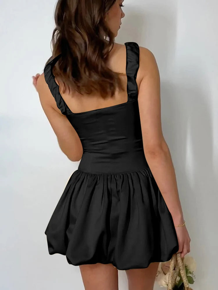 New Suspender Short Dress for Folds Patchwork Sleeveless Princess Birthday Party Ball Gown Mini Dress
