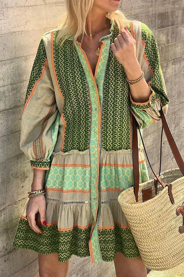 Look My Vacation Style Print Button Loose Mini Dress