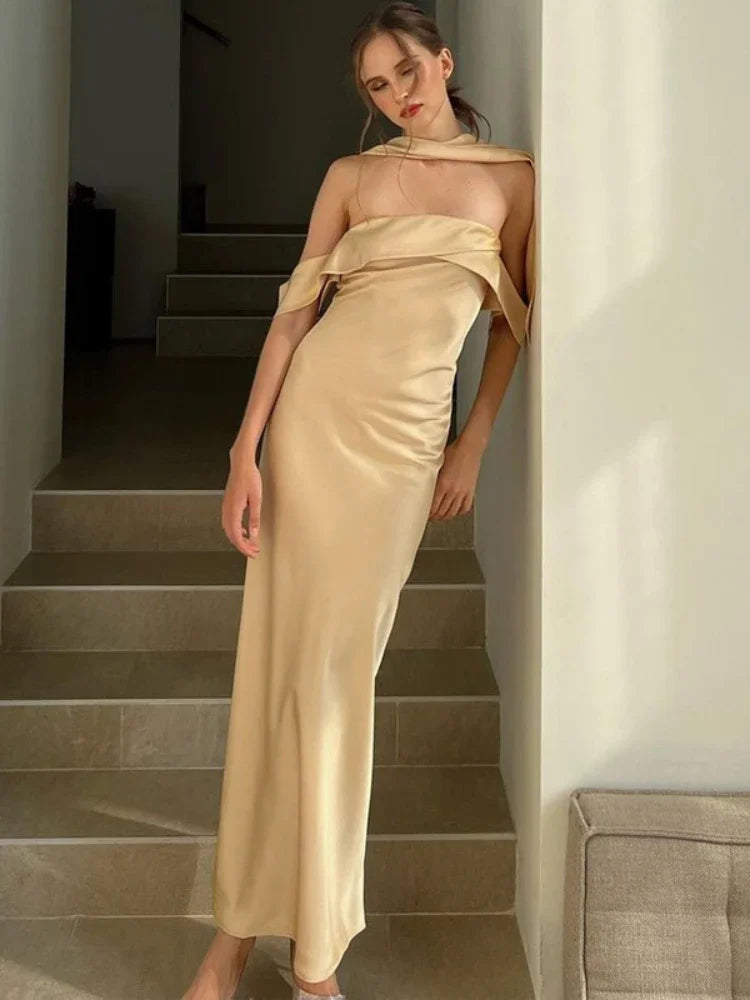 Backlesss Long Dress for Off Shoulder Sleeveless Dresses Lady Party Temperament Wedding Dress Woman